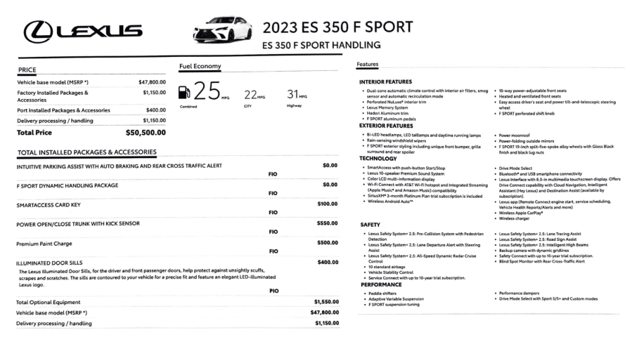 2023 ES 350 F sportt