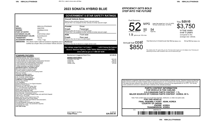 2023 Hyundai Sonata Hybrid Blue - 29.500