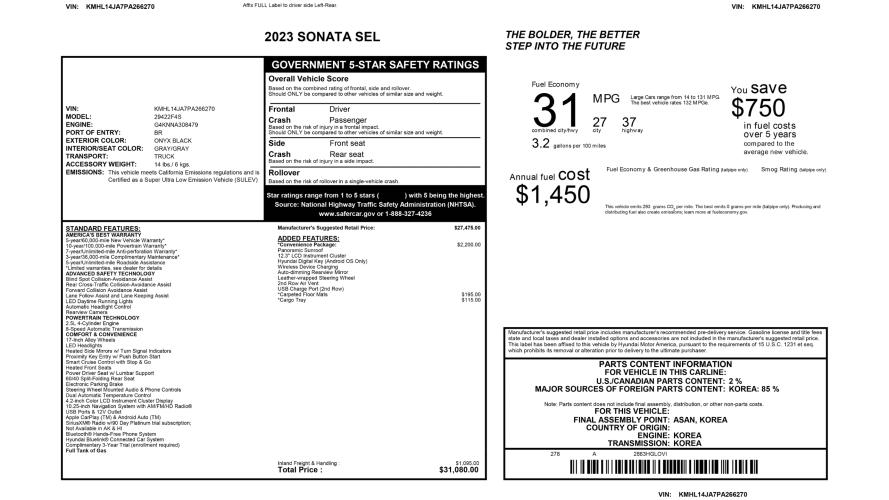 2023 Hyundai Sonata SEL Convenience - 31.080