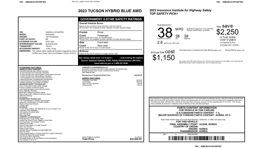 2023 Hyundai Tucson Hybrid Blue - 32.865