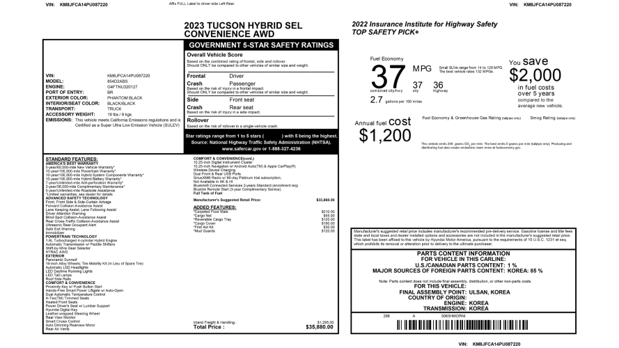 2023 Hyundai Tucson Hybrid SEL Convenience - 35.880