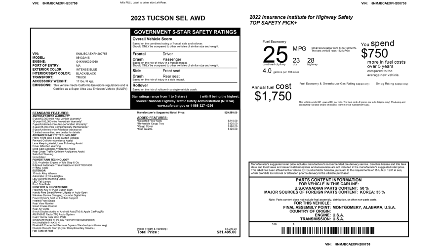 2023 Hyundai Tucson SEL AWD - 31.485