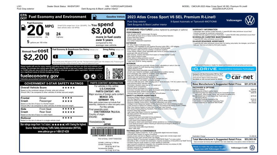 2023 VW Atlas Cross Sport V6 SEL Premium R-Line - 53.583-1